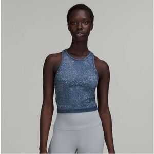 Lululemon Ebb to Street Cropped Racerback Tank Distorted Noise Blue Size 2